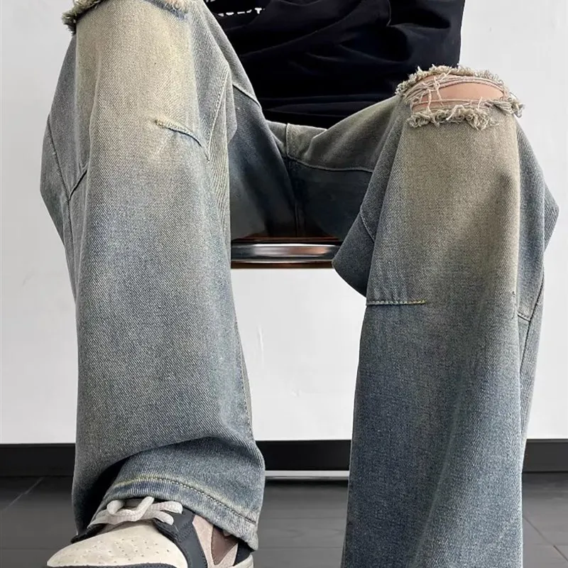 Рваные джинсы с американской талией, свободные прямые брюки High Street Vibe, женские и мужские широкие брюки, повседневные длинные брюки
Рваные джинсы с американской талией, свободные прямые брюки High Street Vibe, женские и мужские широкие брюки, повседневные длинные брюки