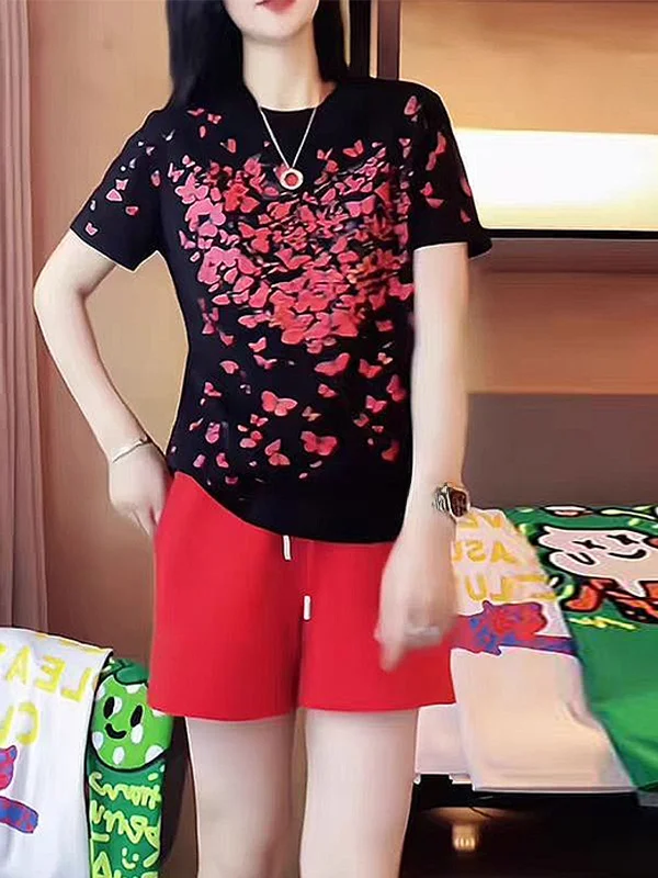 Elegant Print Loose Short Sleeve T-Shirt Set Casual Shorts Two Piece Set Fashionable round Neck Pullover for Women
Elegant Print Loose Short Sleeve T-Shirt Set Casual Shorts Two Piece Set Fashionable round Neck Pullover for Women