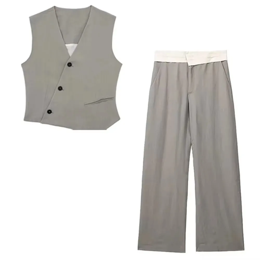 HH весенний женский однотонный брючный костюм, асимметричный однобортный жилет без рукавов, топ + повседневные свободные брюки с высокой талией, уличная одежда
HH весенний женский однотонный брючный костюм, асимметричный однобортный жилет без рукавов, топ + повседневные свободные брюки с высокой талией, уличная одежда