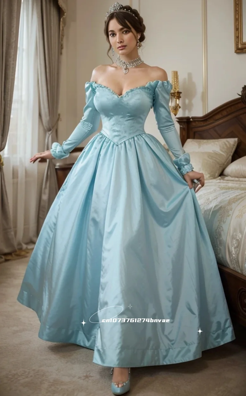 Rococo Medieval Prom Dress Long Sleeves Off Shoulder Light Sky Blue Maxi Evening Gown Elegant Women Party Events Wear Customized
Rococo Medieval Prom Dress Long Sleeves Off Shoulder Light Sky Blue Maxi Evening Gown Elegant Women Party Events Wear Customized