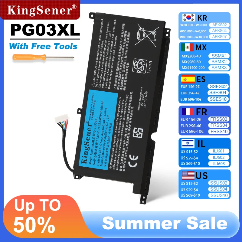KingSener PG03XL Battery For HP Pavilion Gaming 15-DK dk0003nq 15-dk0020TX 15-ec 15-ec0000 OMEN 5X FPC52 HSTNN-DB9G L48430-2B1
KingSener PG03XL Battery For HP Pavilion Gaming 15-DK dk0003nq 15-dk0020TX 15-ec 15-ec0000 OMEN 5X FPC52 HSTNN-DB9G L48430-2B1
