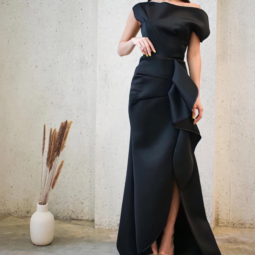 Customized Modern Off The Shoulder Satin Black Evening Dress Temperament Straight Floor Length Short Sleeves Vestido D
Customized Modern Off The Shoulder Satin Black Evening Dress Temperament Straight Floor Length Short Sleeves Vestido D