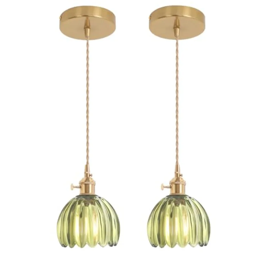 Pendant Light 2 Pack with Green Tulip Glass Lmapshade Brass Vintage Pendant Light Adjustable Hanging Light for Kitchen Island D
Pendant Light 2 Pack with Green Tulip Glass Lmapshade Brass Vintage Pendant Light Adjustable Hanging Light for Kitchen Island D