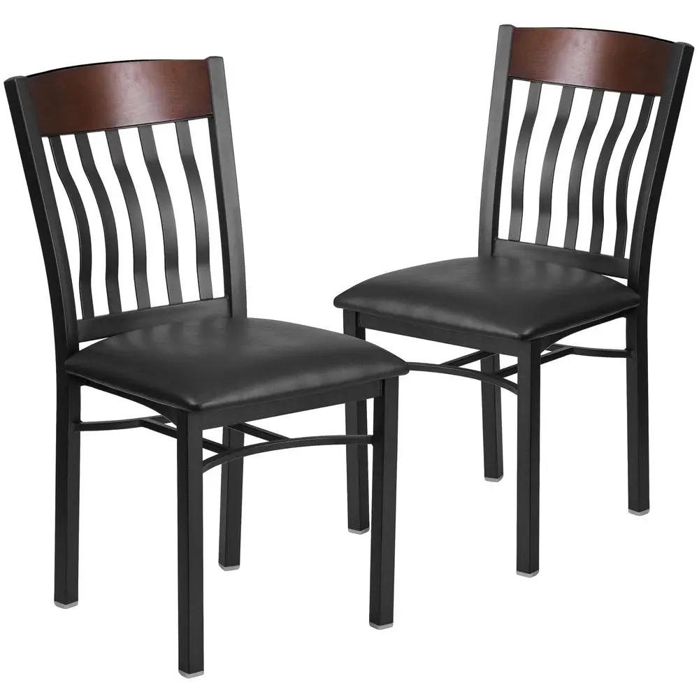 2 Pack Eclipse Series Vertical Back Black Metal and Walnut Wood Restaurant Chair with Black Vinyl Seat
2 Pack Eclipse Series Vertical Back Black Metal and Walnut Wood Restaurant Chair with Black Vinyl Seat