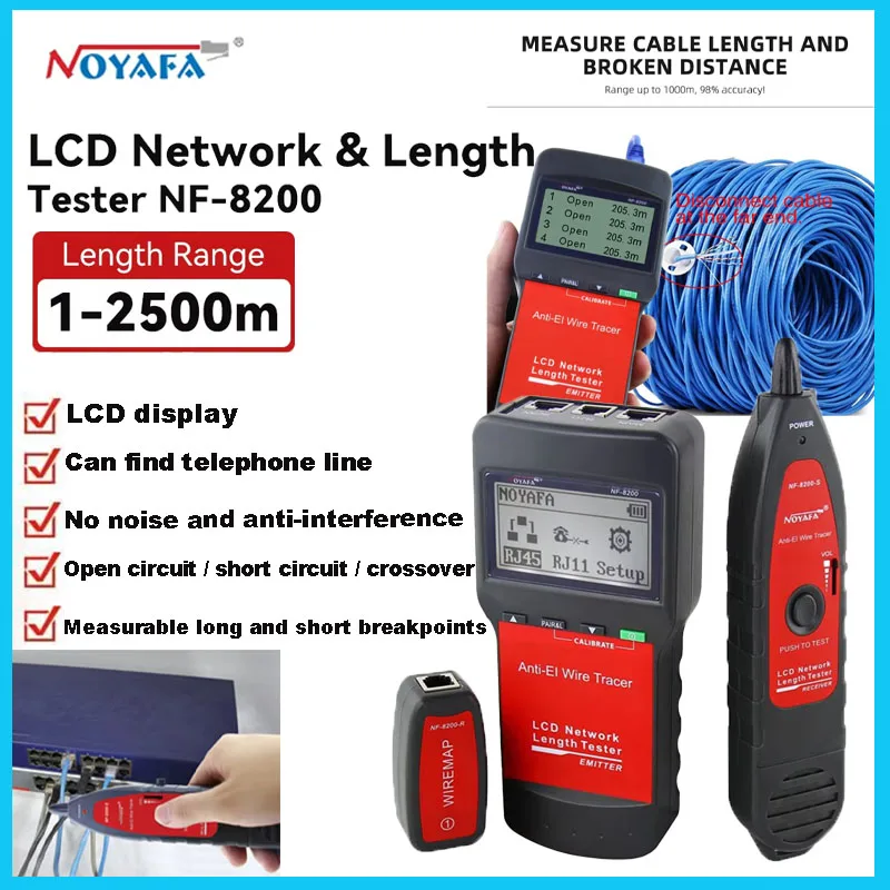 NOYAFA Network Cable Tester NF-8200 Cable Tracker Anti-Interference Cable Length Tester LCD Display Finder
NOYAFA Network Cable Tester NF-8200 Cable Tracker Anti-Interference Cable Length Tester LCD Display Finder