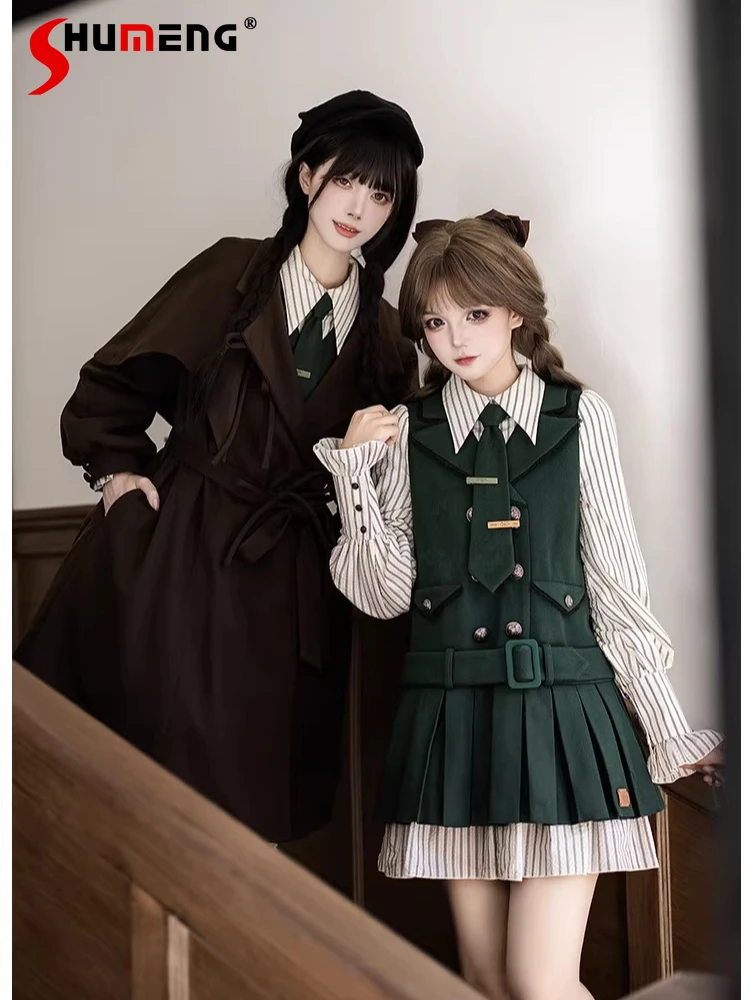 French Elegant Retro Preppy Style Spliced Striped Polo Collar Long Sleeve Double-Breasted High Waist Pleated Mini Dress Women
French Elegant Retro Preppy Style Spliced Striped Polo Collar Long Sleeve Double-Breasted High Waist Pleated Mini Dress Women