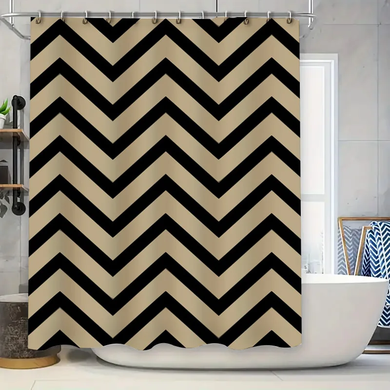 Modern Bathroom Accessories Set Bold Black Beige Chevron Shower Curtain with Silver Grommets for Home Decor (Set Includes Rod)
Modern Bathroom Accessories Set Bold Black Beige Chevron Shower Curtain with Silver Grommets for Home Decor (Set Includes Rod)