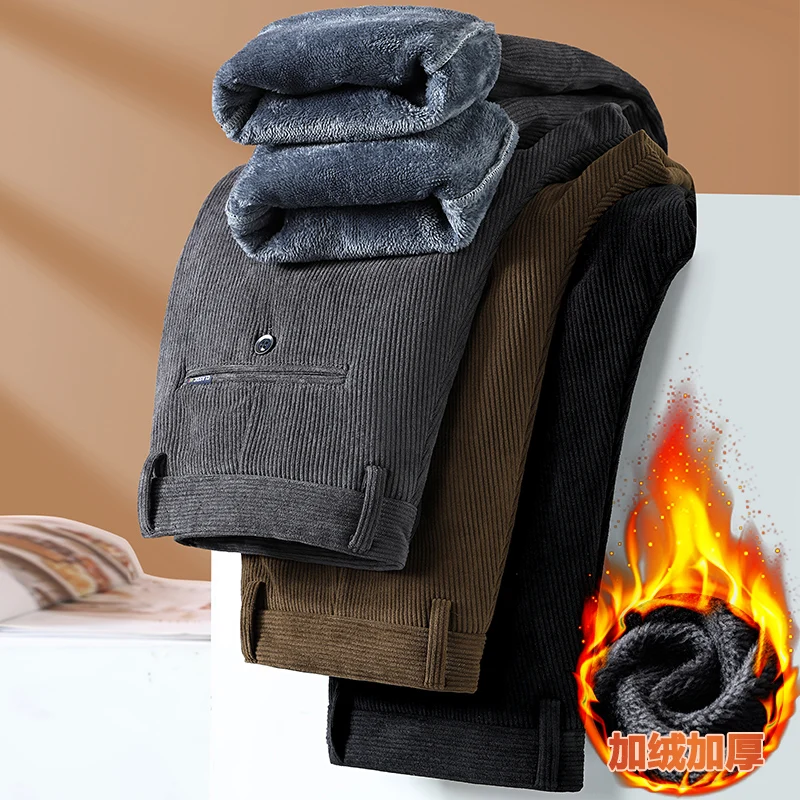 Winter Men's Fleece Corduroy Pants Fashion Business Classic Thick Warm Straight-Legged Casual Pants Black Gray Brand Men's Pants
Winter Men's Fleece Corduroy Pants Fashion Business Classic Thick Warm Straight-Legged Casual Pants Black Gray Brand Men's Pants
