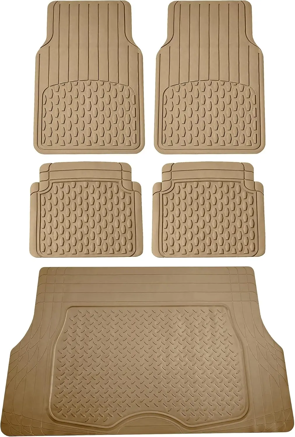 4-Piece Trimmable Vinyl Car Floor Mats with Cargo Liner - Universal Fit for Cars, Trucks, SUVs in Beige
4-Piece Trimmable Vinyl Car Floor Mats with Cargo Liner - Universal Fit for Cars, Trucks, SUVs in Beige