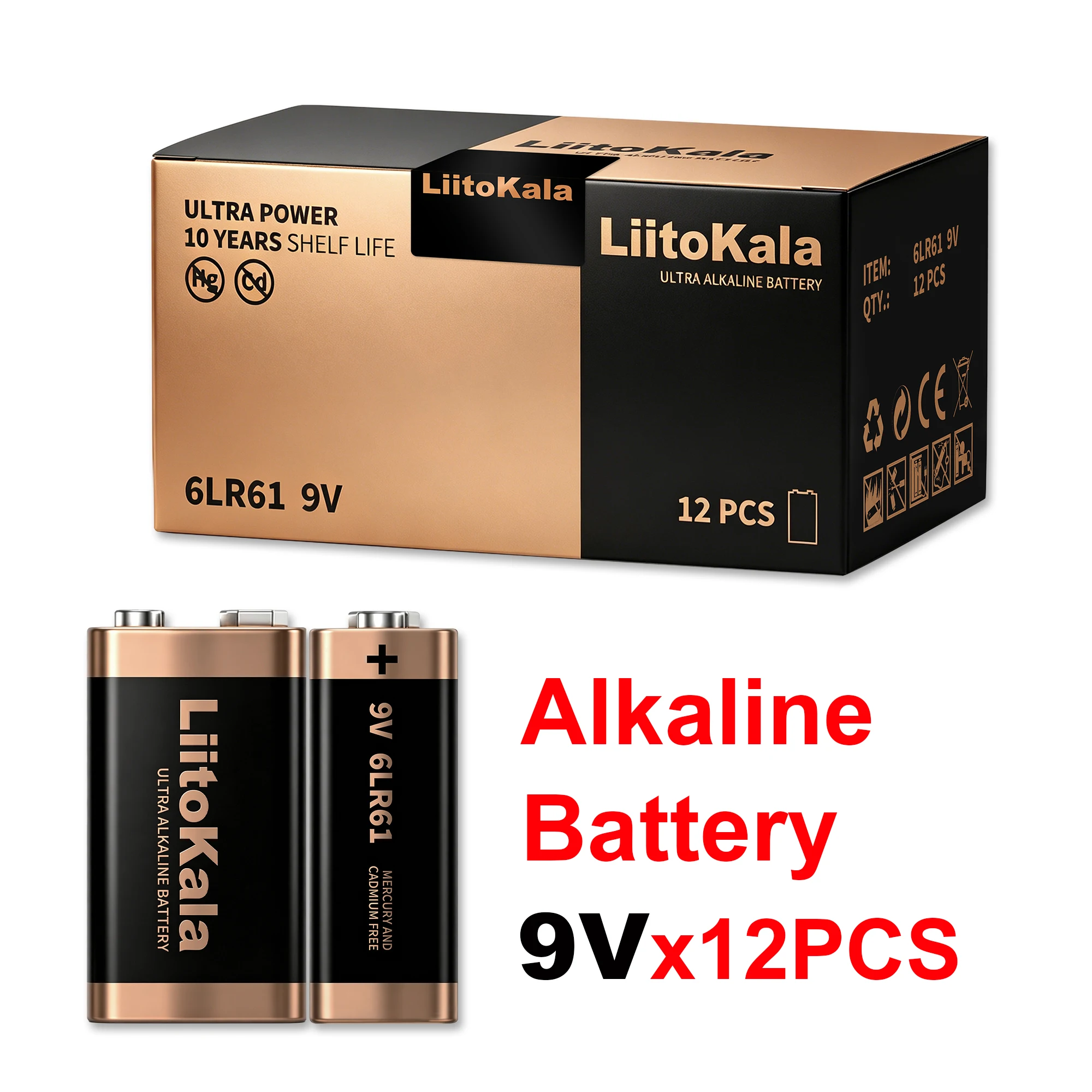 12pcs LiitoKala 6F22 9V Alkaline Battery Dry Batteries Used for Microphone Multimeter Toy Smoke Alarm Walkie Talkie
12pcs LiitoKala 6F22 9V Alkaline Battery Dry Batteries Used for Microphone Multimeter Toy Smoke Alarm Walkie Talkie