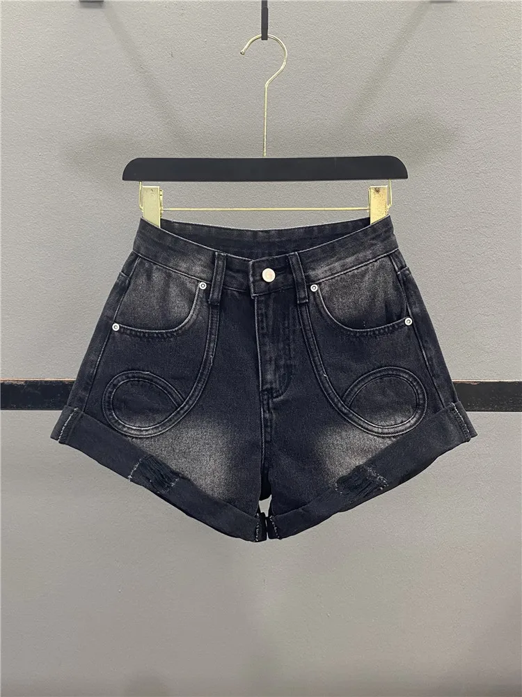 Retro High Waist Loose Fit Black Denim Shorts Women's Summer Design A-Line Wide Leg Hot Pants Casual Washed Pure Color
Retro High Waist Loose Fit Black Denim Shorts Women's Summer Design A-Line Wide Leg Hot Pants Casual Washed Pure Color