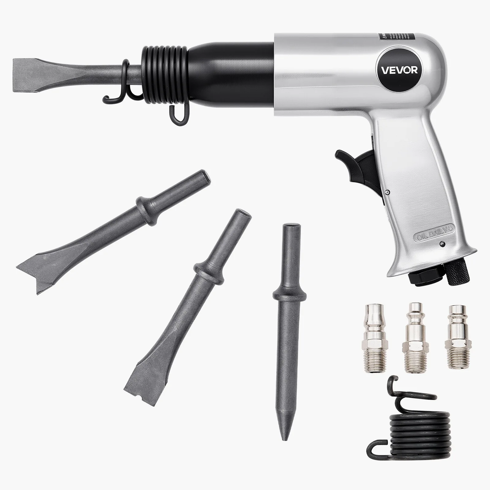 Pneumatic Air Hammer Kit – 3500–4500 BPM Adjustable Impact Rate, 11–12 CFM Air Flow, Includes 4 Durable Chisels for Riveting, Scaling & Chipping Tasks
Pneumatic Air Hammer Kit – 3500–4500 BPM Adjustable Impact Rate, 11–12 CFM Air Flow, Includes 4 Durable Chisels for Riveting, Scaling & Chipping Tasks