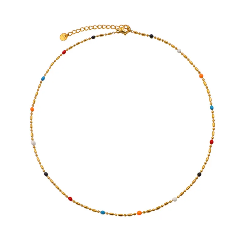 Drop glaze colored beanie beaded necklace, women stacked with premium collarbone chain
Drop glaze colored beanie beaded necklace, women stacked with premium collarbone chain