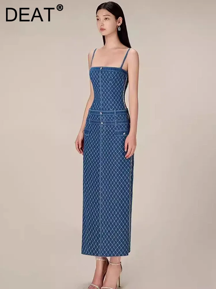 DEAT Elegant Dress Denim Slip Button Slit Contrast Color Slim Waist Women's Evening Party Dresses 2024 Autumn New Fashion 35Z739
DEAT Elegant Dress Denim Slip Button Slit Contrast Color Slim Waist Women's Evening Party Dresses 2024 Autumn New Fashion 35Z739