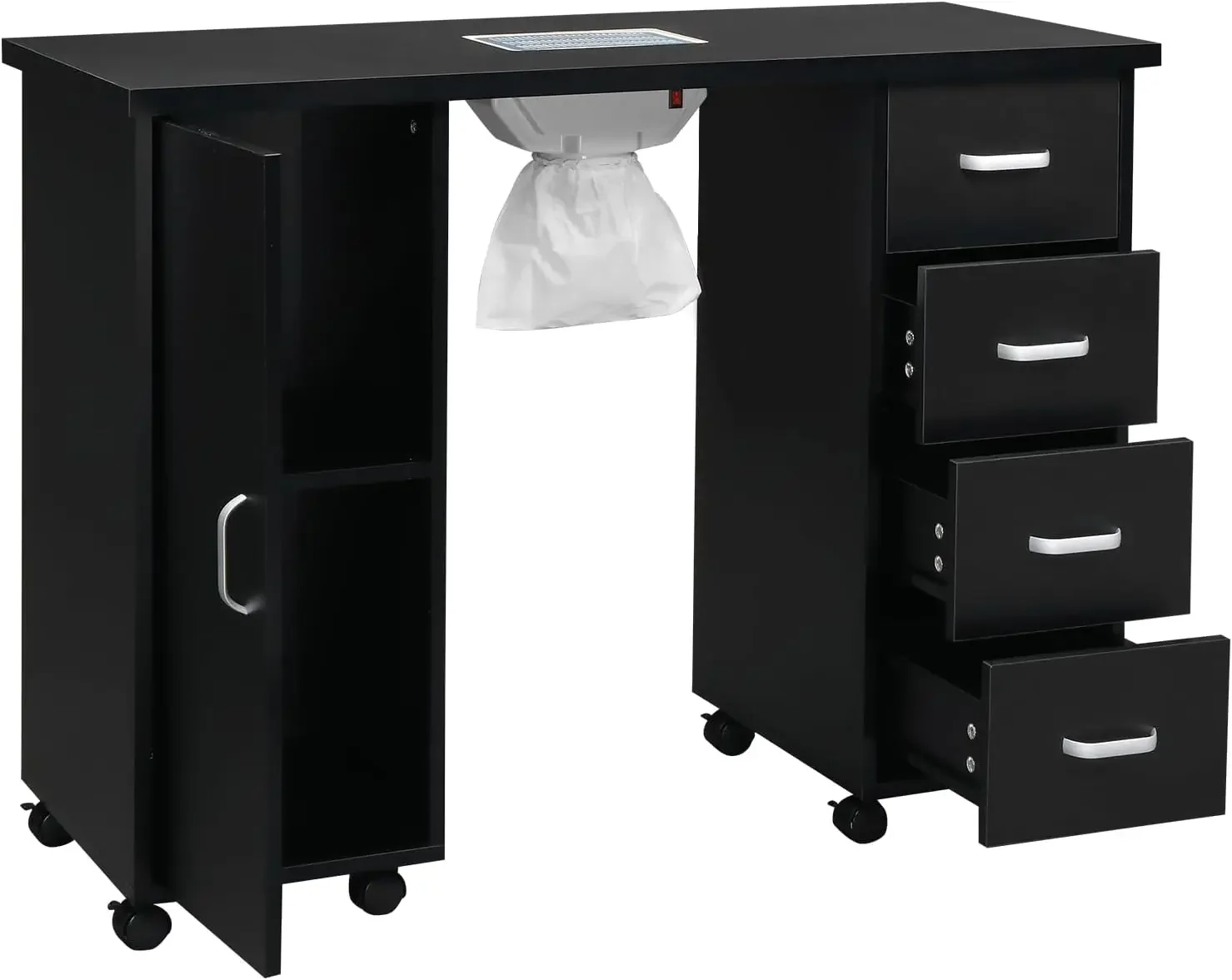 Manicure Nail Table Station, Salon Spa Nail Desk w/Electric Downdraft Vent, Locking Castors, 2 Layers Storage Cabinet, 4 Drawers
Manicure Nail Table Station, Salon Spa Nail Desk w/Electric Downdraft Vent, Locking Castors, 2 Layers Storage Cabinet, 4 Drawers