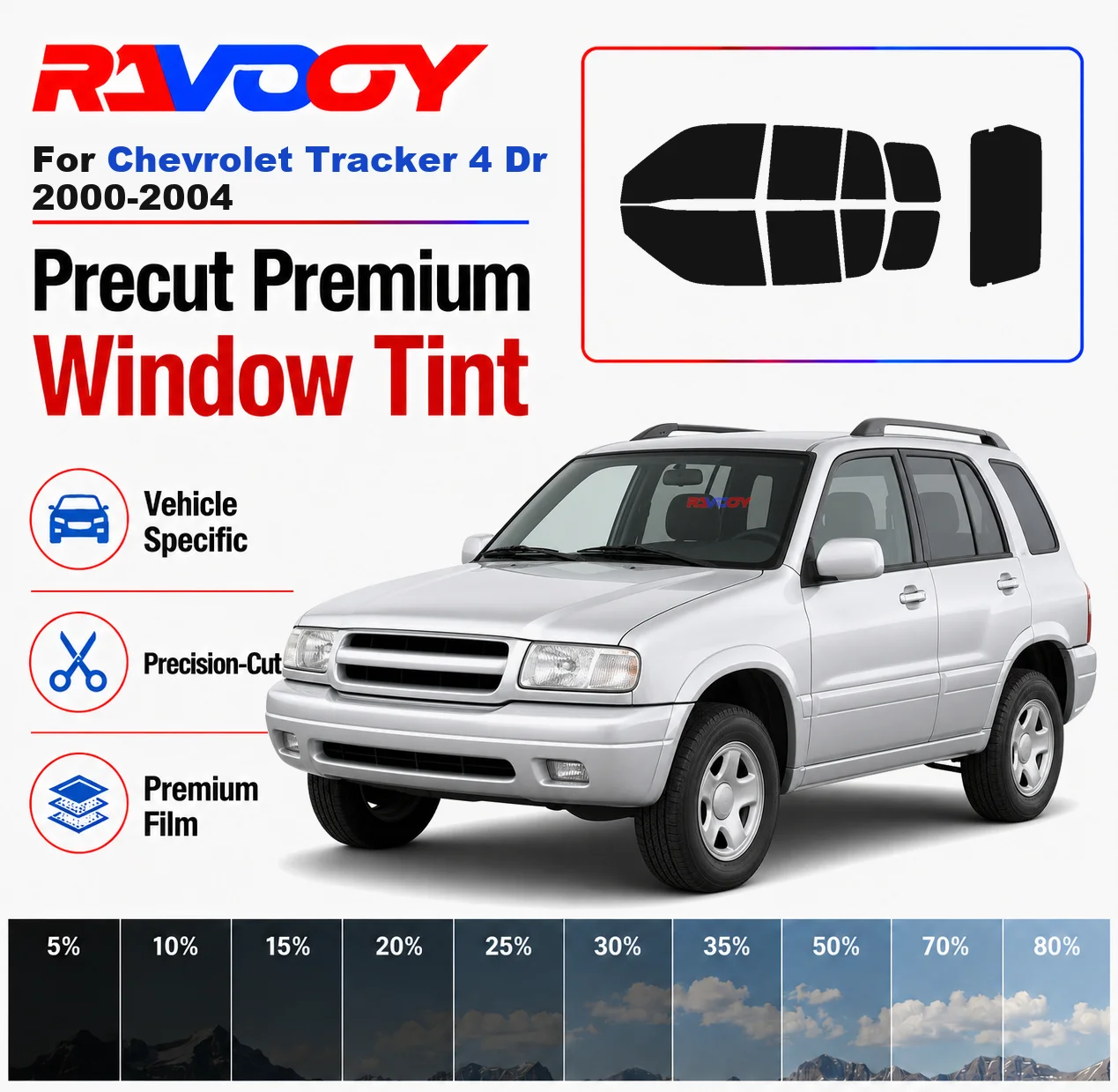 Premium Precut Window Tint Kit Front Windows Rear Windows Rear Windshield For Chevrolet Tracker 4 Dr 2000-2004 Nano Ceramic Film
Premium Precut Window Tint Kit Front Windows Rear Windows Rear Windshield For Chevrolet Tracker 4 Dr 2000-2004 Nano Ceramic Film