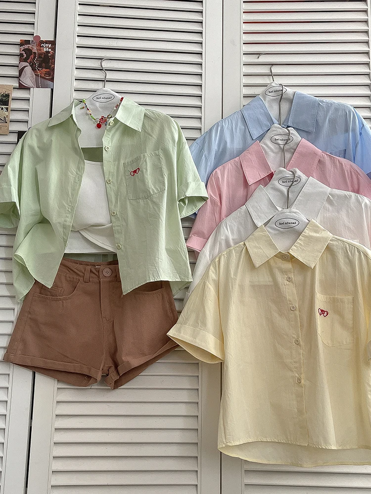 Candy Color Embroidered ket ort Sve Button up Casual Women's irt Korean Sle Versatile Spring Summer New Arrival
Candy Color Embroidered ket ort Sve Button up Casual Women's irt Korean Sle Versatile Spring Summer New Arrival