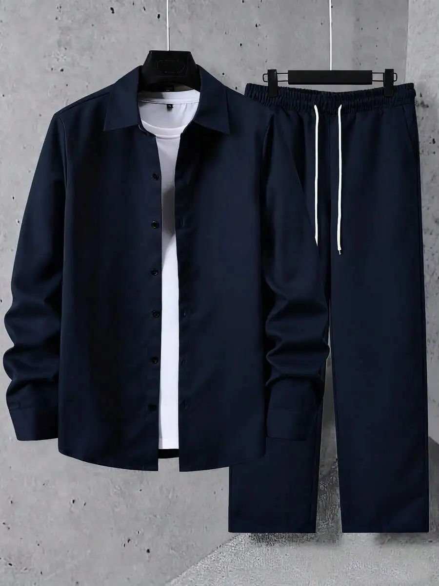 Mens Casual Solid Color Shirt And Pants 2 Piece Set Blue
Mens Casual Solid Color Shirt And Pants 2 Piece Set Blue