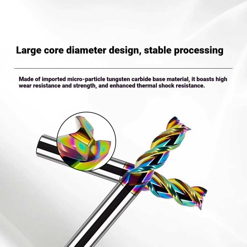 65HRC 3 Flute Colorful U Groove Tungsten Carbide CNC End Mill 1 2 4 6 8 10 20mm For Aluminum Alloy Copper Plastic Wood
65HRC 3 Flute Colorful U Groove Tungsten Carbide CNC End Mill 1 2 4 6 8 10 20mm For Aluminum Alloy Copper Plastic Wood