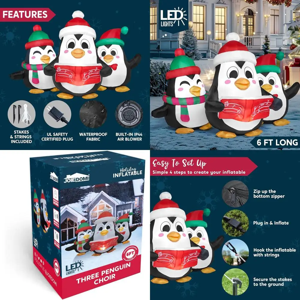 6-Foot Tall LED-lit Inflatable Penguin Choir - Outdoor & Indoor Christmas Decoration
6-Foot Tall LED-lit Inflatable Penguin Choir - Outdoor & Indoor Christmas Decoration