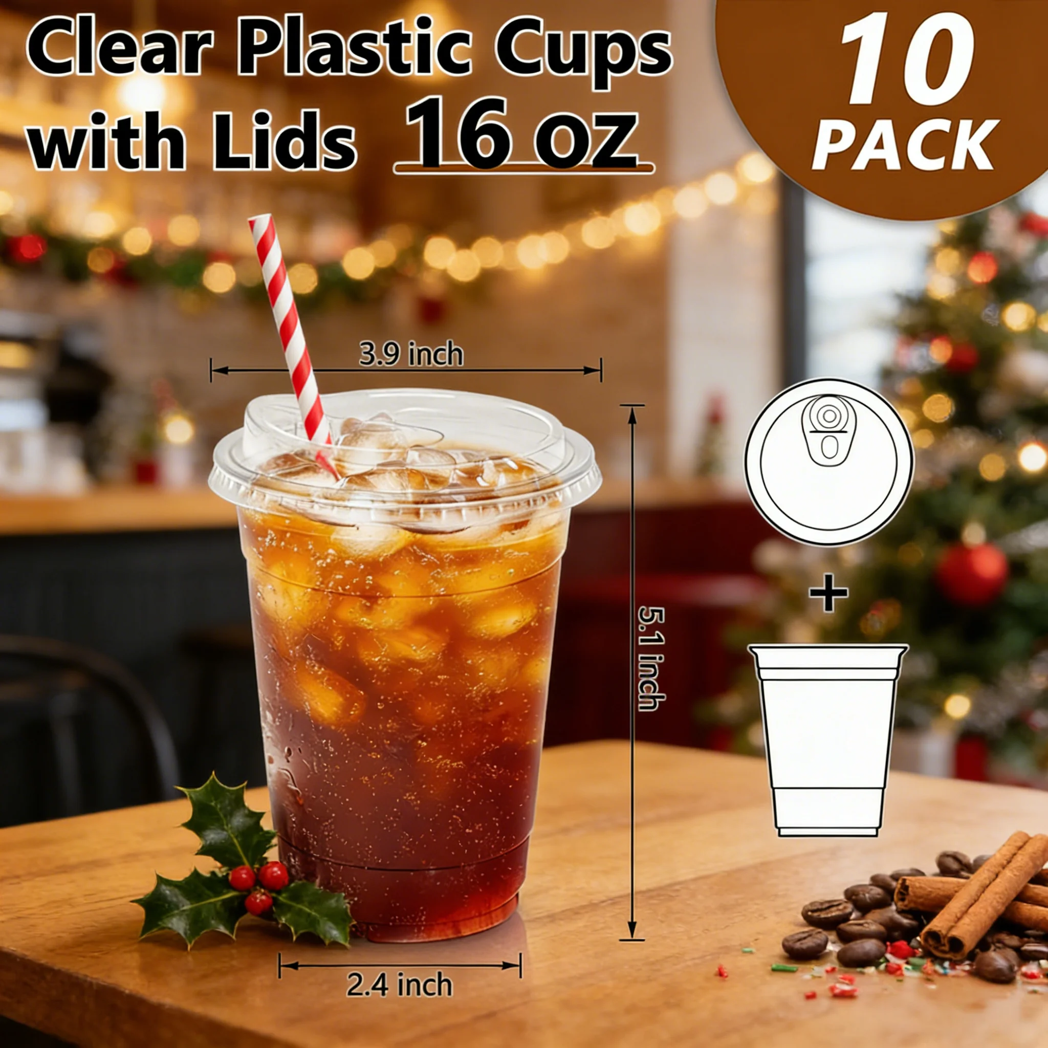 Clear Plastic Cups with Lids 16 oz - 10 Pack Disposable Cold Drink Cups for Iced Coffee, Smoothies, Parties, and Take-Out
Clear Plastic Cups with Lids 16 oz - 10 Pack Disposable Cold Drink Cups for Iced Coffee, Smoothies, Parties, and Take-Out