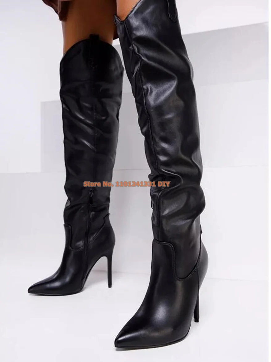 V Neck Black Leather Over The Knee Thin High Heeled Long Boot Women Thigh High Concise Boots
V Neck Black Leather Over The Knee Thin High Heeled Long Boot Women Thigh High Concise Boots