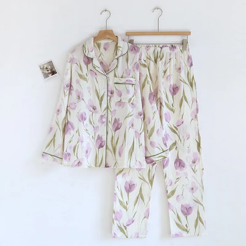 2026 New Spring and Autumn Women's Pajama Set 100% Cotton Crepe Long Sleeve Two Piece Flower Comfortable Home Clothing Set
2026 New Spring and Autumn Women's Pajama Set 100% Cotton Crepe Long Sleeve Two Piece Flower Comfortable Home Clothing Set