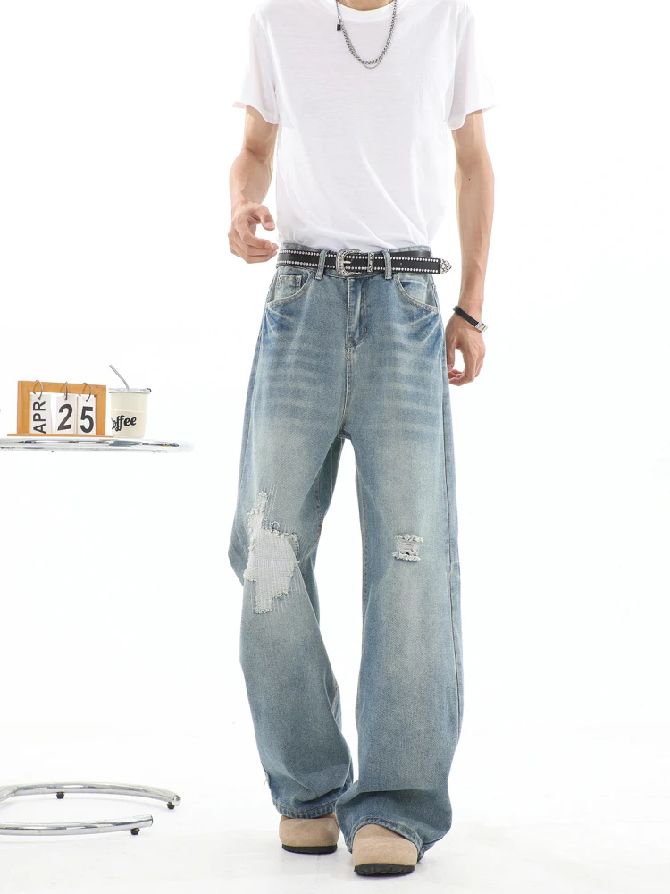 Retro American Waed Lightning Pattern Hole kets Embroidered Jeans Loose Straight Casual Long Trousers for Men High Street
Retro American Waed Lightning Pattern Hole kets Embroidered Jeans Loose Straight Casual Long Trousers for Men High Street