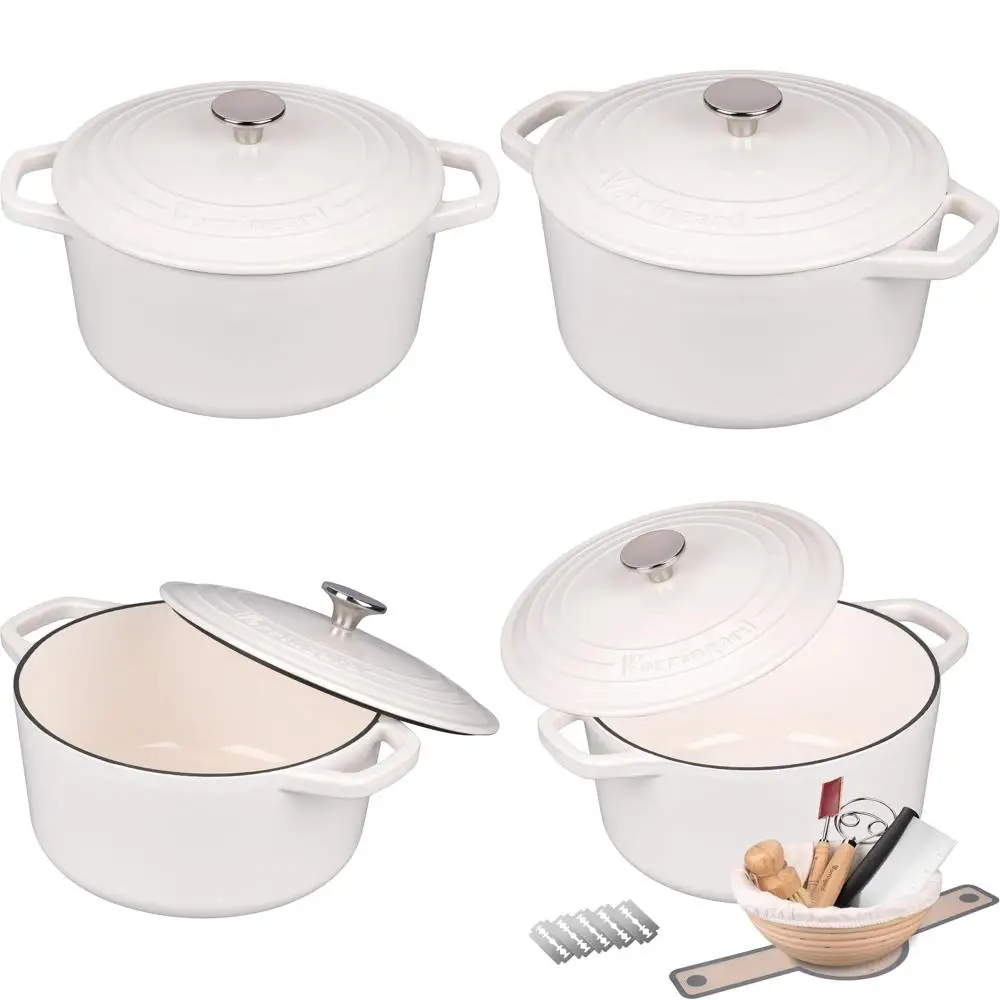 White 4.5-Quart Enamel Cast Iron Dutch Oven with Lid and Sourdough Bread Baking Set
White 4.5-Quart Enamel Cast Iron Dutch Oven with Lid and Sourdough Bread Baking Set