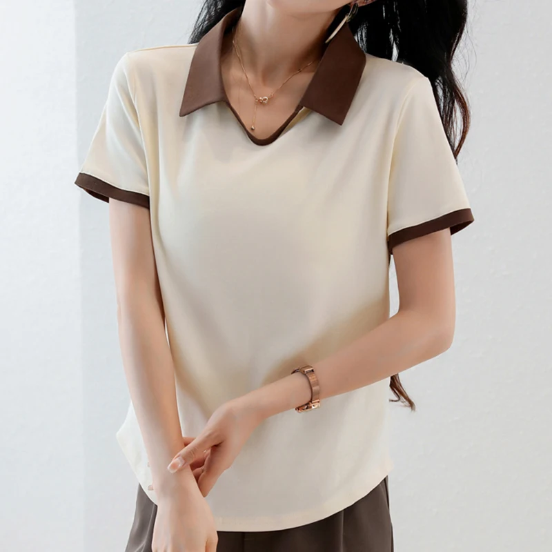 Tee Shirt Femme 2023 Summer Casual Clothes Loose Short Sleeve T Shirt Women Cotton Tshirts Patchwork Turn Down Collar Top Female
Tee Shirt Femme 2023 Summer Casual Clothes Loose Short Sleeve T Shirt Women Cotton Tshirts Patchwork Turn Down Collar Top Female