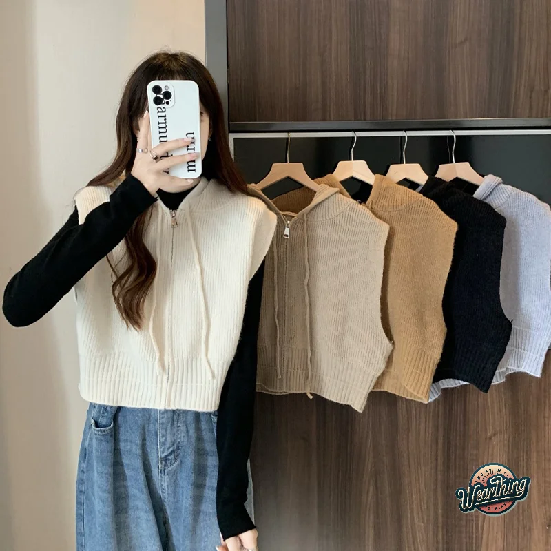 Korean Women's Solid Color Sleeveless Zipper Hooded Sweater Vest Fashion Crop Top
Korean Women's Solid Color Sleeveless Zipper Hooded Sweater Vest Fashion Crop Top
