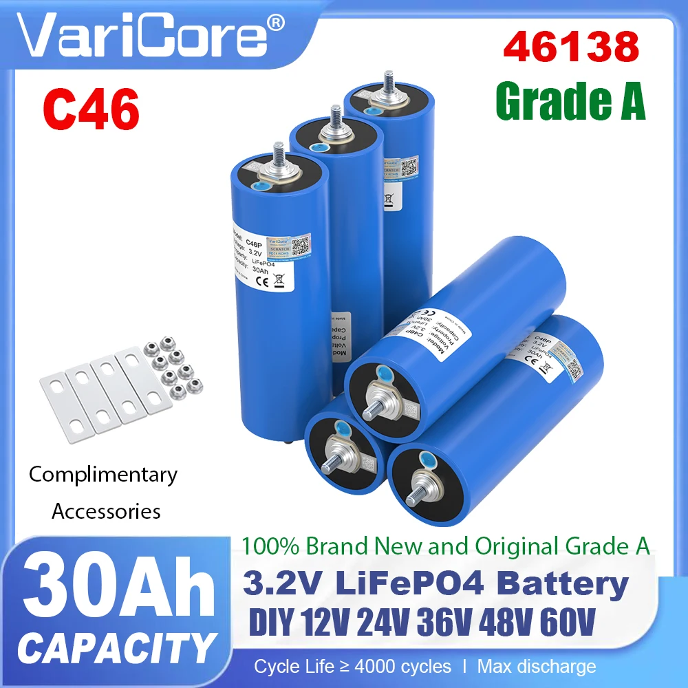 Аккумулятор LiFePO4 3.2В 30Ач, элемент 46138 6C, для сборки 4S 8S 12В 24В 36В 48В, для гольф-каров, мотоциклов, автомобилей, модификации двигателей, класс А
Аккумулятор LiFePO4 3.2В 30Ач, элемент 46138 6C, для сборки 4S 8S 12В 24В 36В 48В, для гольф-каров, мотоциклов, автомобилей, модификации двигателей, класс А
