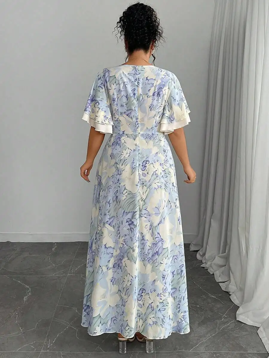 Plus Size Blue Floral Print Square Neck Flutter Sleeve A-Line Dress
Plus Size Blue Floral Print Square Neck Flutter Sleeve A-Line Dress