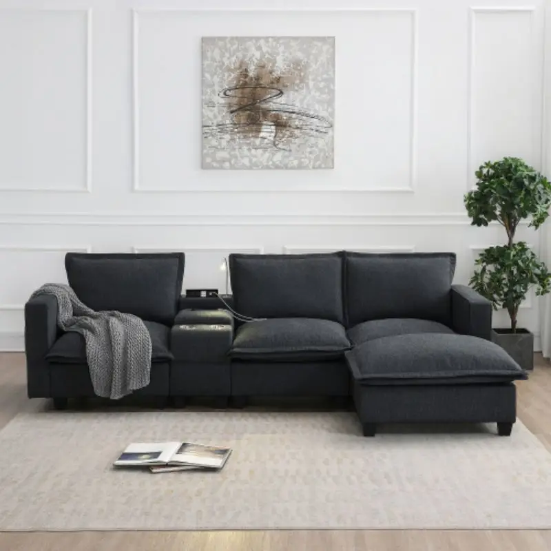 109*57 "Modern built-up cloud sofa with console, USB charging port, reading light, cup holder, 4-seat snow velvet board modular
109*57 "Modern built-up cloud sofa with console, USB charging port, reading light, cup holder, 4-seat snow velvet board modular