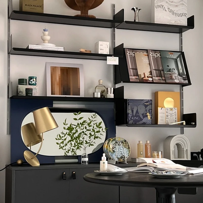 Simple wall-mounted black shelf, metal suspension track bookshelf wall-mounted decoration, multi-layer ornaments storage
Simple wall-mounted black shelf, metal suspension track bookshelf wall-mounted decoration, multi-layer ornaments storage