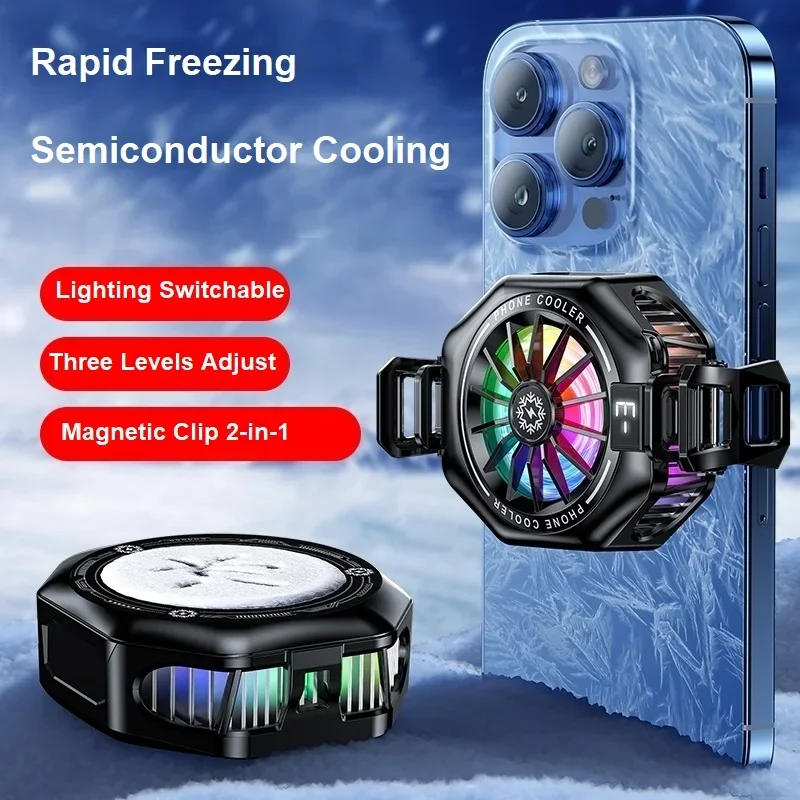 Portable 3 Gears Mobile Phone Cooler Semiconductor Refrigeration Magnetic Back Clip RGB Light Phone Radiator for Livestream Game
Portable 3 Gears Mobile Phone Cooler Semiconductor Refrigeration Magnetic Back Clip RGB Light Phone Radiator for Livestream Game