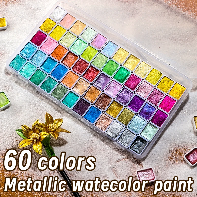 60-цветный жемчужный акварельный пигмент, металлическая твердая краска, портативный художественный набор для рисования, идеальные подарки, звездный цвет
60-цветный жемчужный акварельный пигмент, металлическая твердая краска, портативный художественный набор для рисования, идеальные подарки, звездный цвет