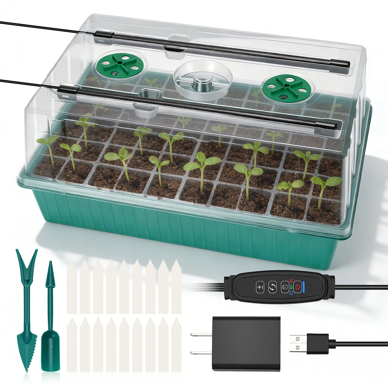 Seed Starter Tray With Grow Light, 60 Cells Smart Timer Self-Watering Seed Starter Kit ,Adjustable Vents, Drainage Holes
Seed Starter Tray With Grow Light, 60 Cells Smart Timer Self-Watering Seed Starter Kit ,Adjustable Vents, Drainage Holes