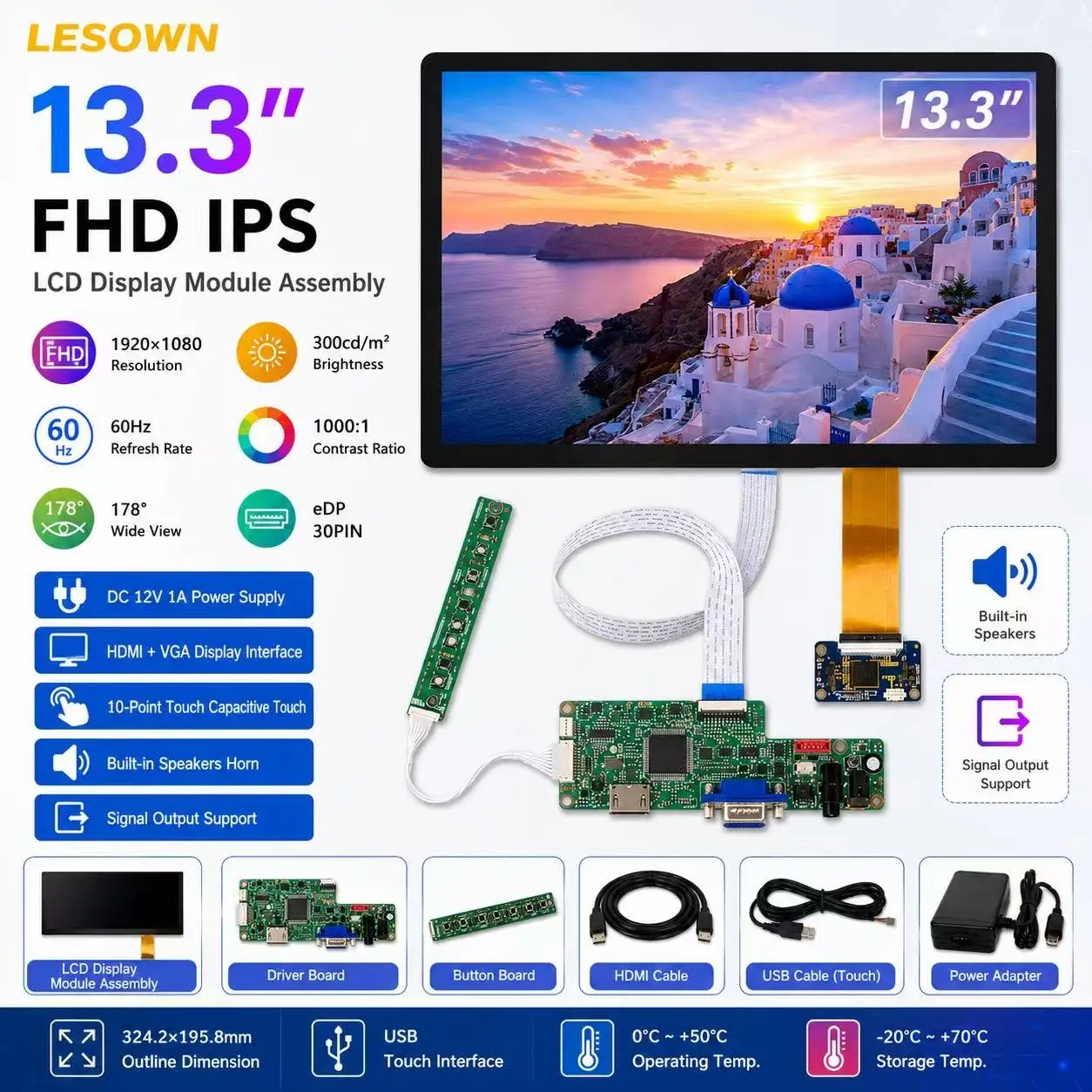 LESOWN 13.3inch Módulo de Pantalla LCD Touch 1920x1080 FHD IPS Configuration Plug and Play HDTV VGA Controller Panel Kit
LESOWN 13.3inch Módulo de Pantalla LCD Touch 1920x1080 FHD IPS Configuration Plug and Play HDTV VGA Controller Panel Kit