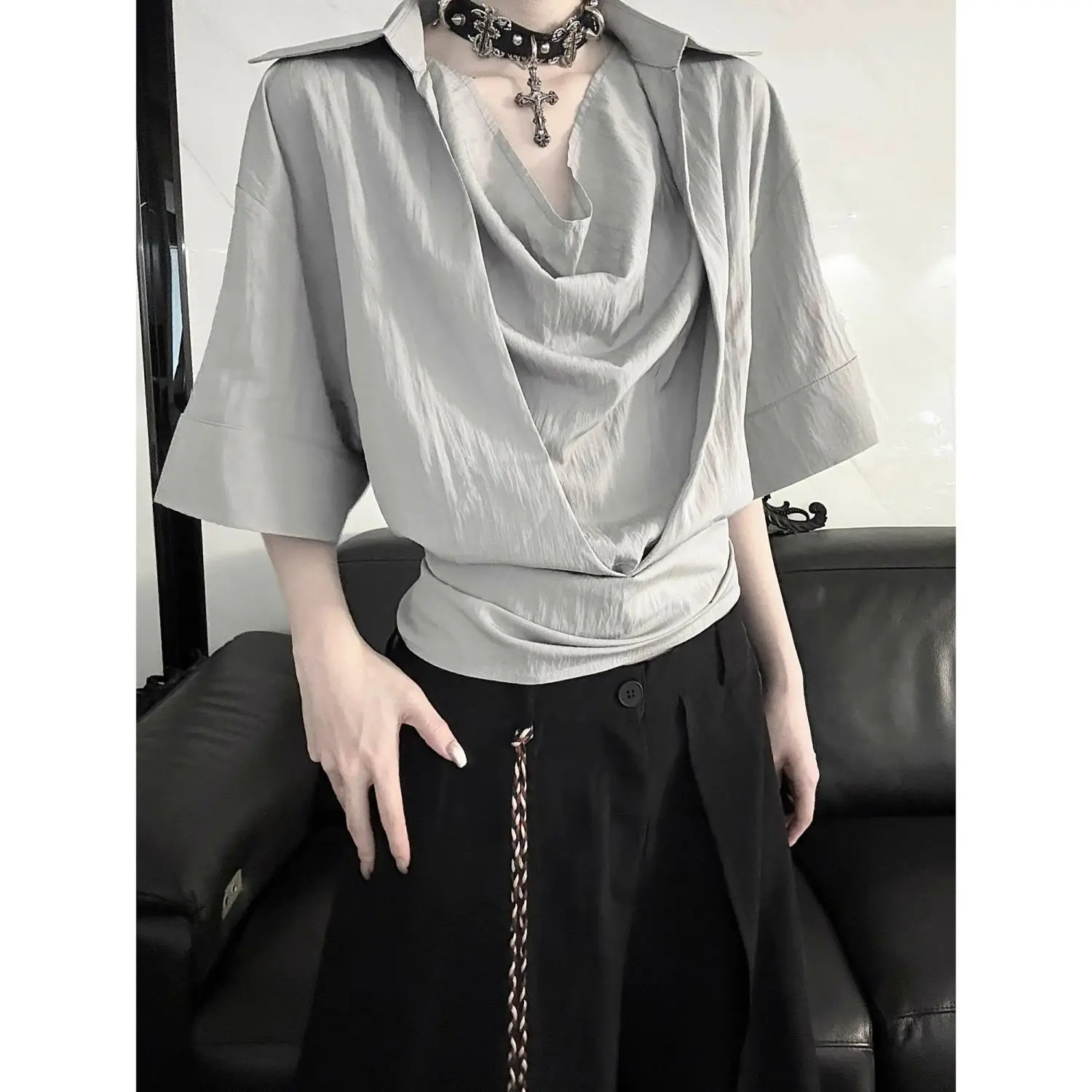 Design Premium Ribbon Pleated Short Sleeve Shirt French Summer women clothing shirts for women 
Design Premium Ribbon Pleated Short Sleeve Shirt French Summer women clothing shirts for women