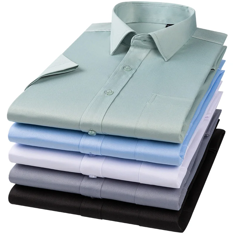 Summer Men's Short Sleeve Shirt Stretch Non-ironing Slim Solid Color Striped Business Casual White Fashion Shirts
Summer Men's Short Sleeve Shirt Stretch Non-ironing Slim Solid Color Striped Business Casual White Fashion Shirts
