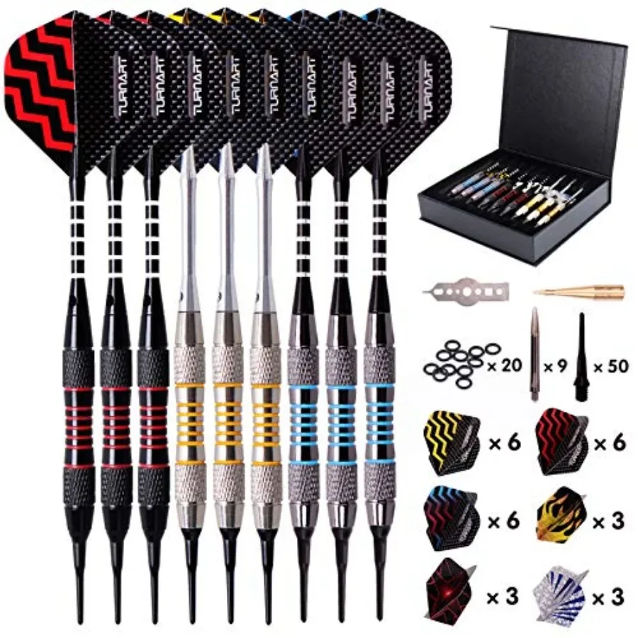 Darts Plastic Tip - Professional Soft Tip Darts Set for Electronic Dartboard 9 Pcs 18 Grams with 50 Extra Tips 9 Shafts 27 Flig
Darts Plastic Tip - Professional Soft Tip Darts Set for Electronic Dartboard 9 Pcs 18 Grams with 50 Extra Tips 9 Shafts 27 Flig
