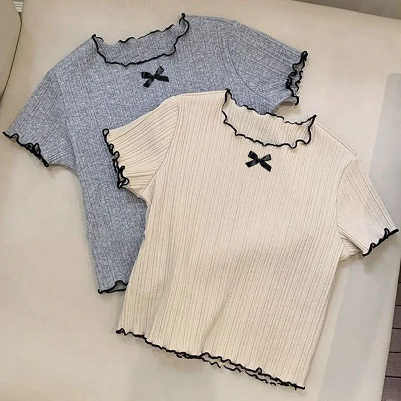 Girl Baby Thin Knit Ruffle Lace Short Sleeve T-shirts 2025 Summer New Girls Kids Bow Tops Sweet Cute Student Children Clothing
Girl Baby Thin Knit Ruffle Lace Short Sleeve T-shirts 2025 Summer New Girls Kids Bow Tops Sweet Cute Student Children Clothing