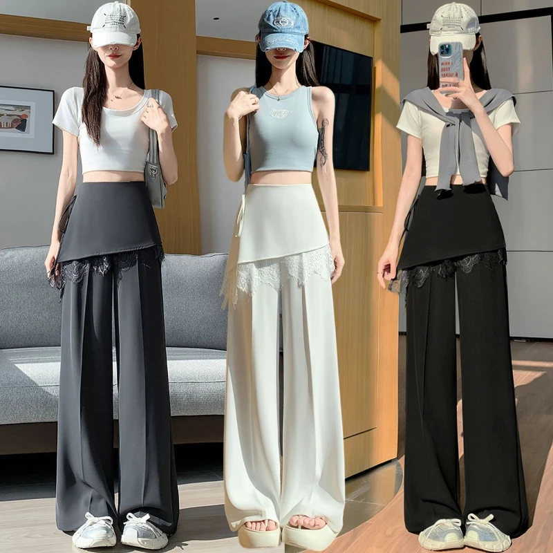 Fake two piece lace patchwork fart curtain wide leg pants women summer high waist casual fashion straight leg suit pants
Fake two piece lace patchwork fart curtain wide leg pants women summer high waist casual fashion straight leg suit pants