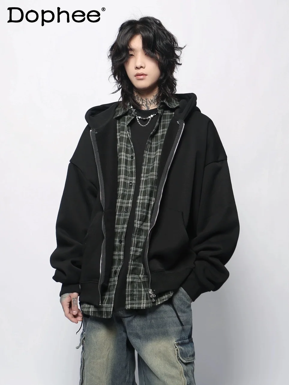 American High Street Retro Design Fake Two-Piece Plaid Shirt Jacket Men's Trendy Loose Fleece-Lined Zipper Hooded Sweatshirt
American High Street Retro Design Fake Two-Piece Plaid Shirt Jacket Men's Trendy Loose Fleece-Lined Zipper Hooded Sweatshirt