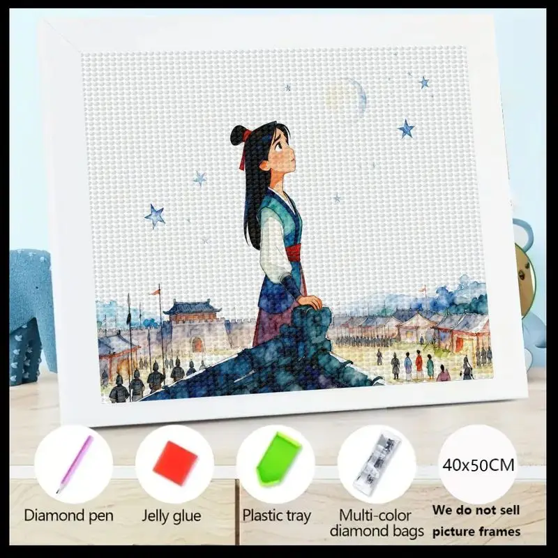1PC 5D Full Drill Diamond Painting Kit, Mulan-Inspired Warrior Princess Stargazing Under Moon & Stars, DIY Traditional Chinese A
1PC 5D Full Drill Diamond Painting Kit, Mulan-Inspired Warrior Princess Stargazing Under Moon & Stars, DIY Traditional Chinese A