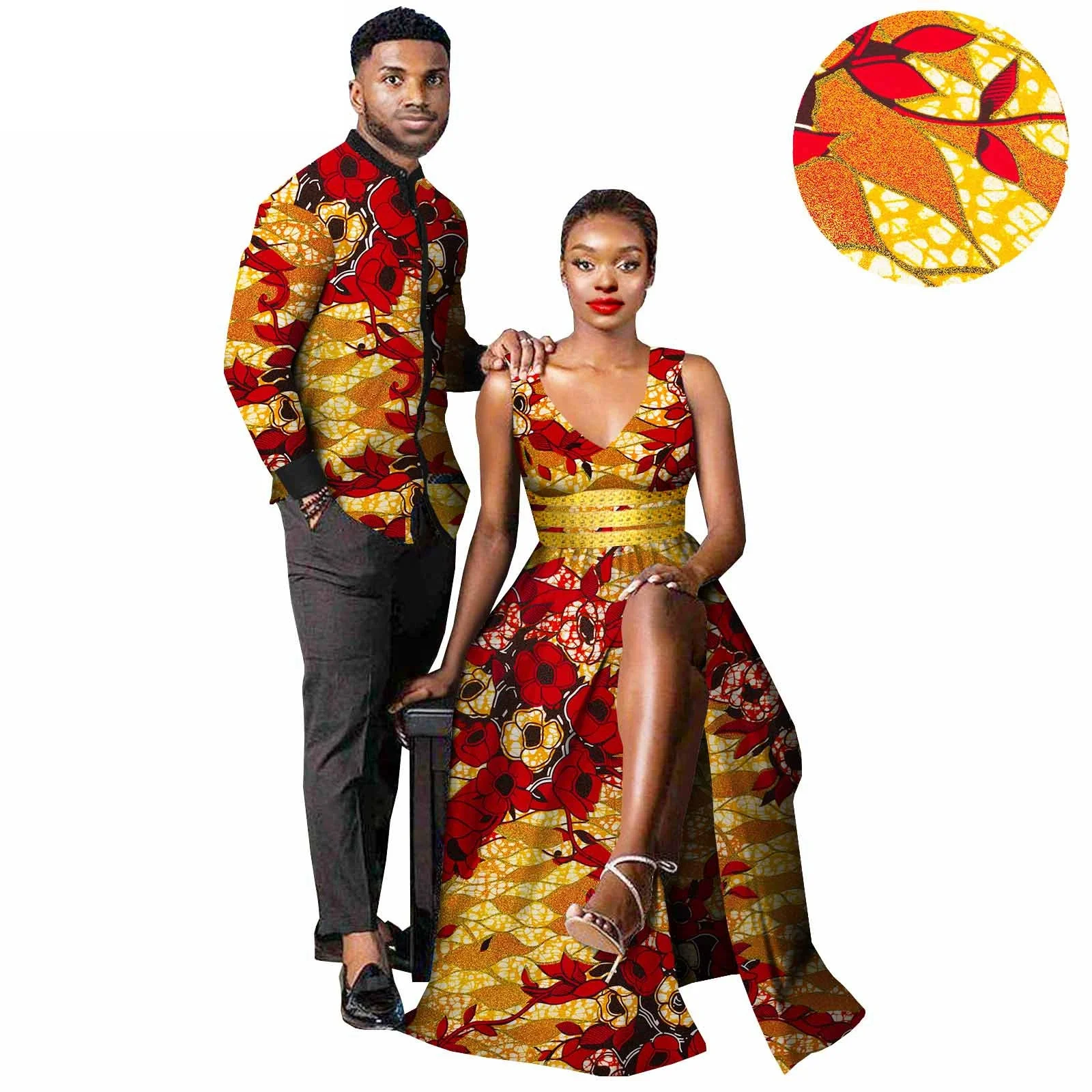 African Print Sexy V-neck Long Dresses for Women Matching Couple Outfits Dashiki Men Top Shirt and Pants Wedding Party Clothes
African Print Sexy V-neck Long Dresses for Women Matching Couple Outfits Dashiki Men Top Shirt and Pants Wedding Party Clothes
