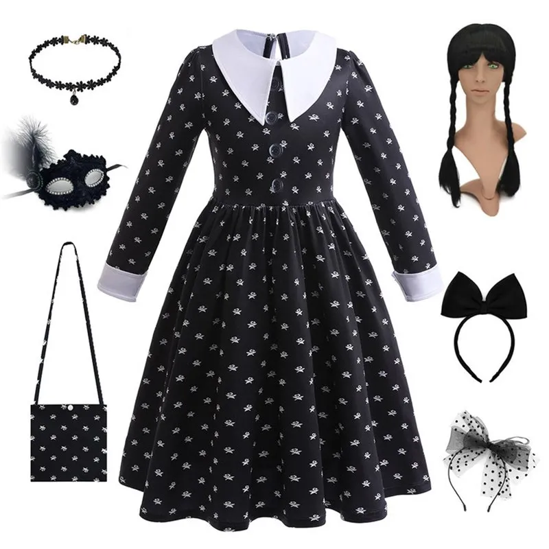 Black Print Dress Wednesday Adams Halloween Cosplay Costume Adams Family Print Skirt Women's Traditional Clothing Stage Costume
Black Print Dress Wednesday Adams Halloween Cosplay Costume Adams Family Print Skirt Women's Traditional Clothing Stage Costume