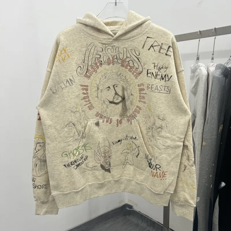 Trendy Hand Drawn Graffiti Print Retro Distressed Hooded Sweatshirt for Men and Women Fashion Hoodies
Trendy Hand Drawn Graffiti Print Retro Distressed Hooded Sweatshirt for Men and Women Fashion Hoodies