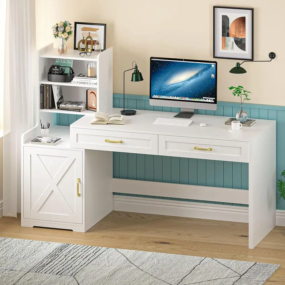 60" Computer Desk with Ders & Bookshelves, Home Oice Desk with Storage Cabinet & Spacious Desktop, Writing Gaming Study Table wi
60" Computer Desk with Ders & Bookshelves, Home Oice Desk with Storage Cabinet & Spacious Desktop, Writing Gaming Study Table wi